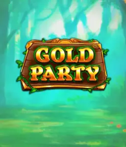 Enter the fairy-tale forest of Gold Party slot by Pragmatic Play, highlighting a rustically styled wooden sign adorned with golden letters. The setting is a green forest adding a touch of enchantment to the game's theme. Ideal for players who love enchanted forest settings, promising a captivating gaming experience. 